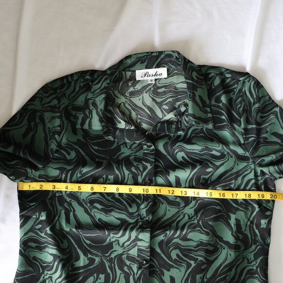 Pasha Blouse/Dress - Size M - Emerald and Black Long Blouse - Button-Up Blouse - Picture 6 of 13